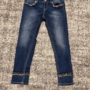 Miss Me Dark Blue Cropped Jeans with Black Lace